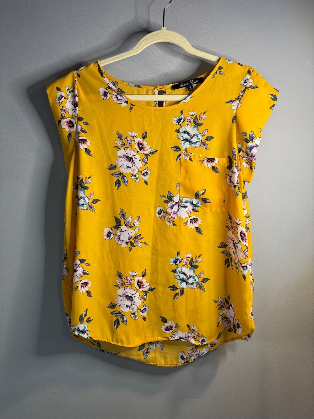 Alice Blue Mustard Yellow Floral Short-Sleeve Blouse